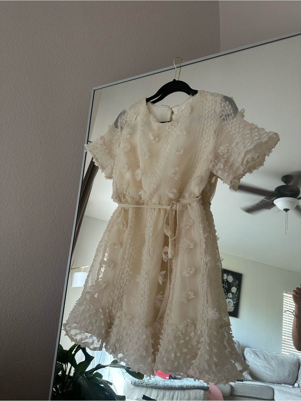 Cream Floral Appliqué Maternity Flounce Dress